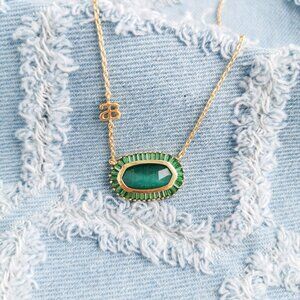 Alicia Bonnie Kelly Gold Green Cat's Eye Necklace Trendy Jewelry
